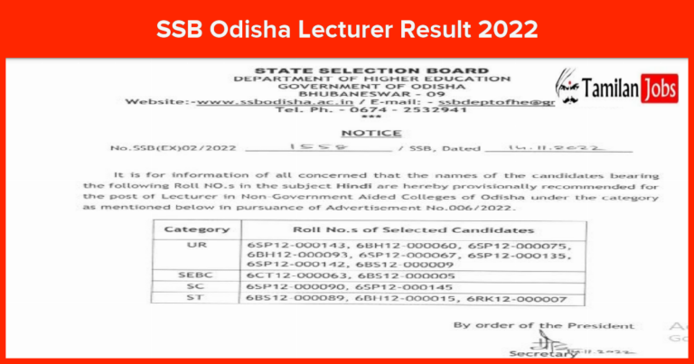 SSB Odisha Lecturer Result 2022 Released Candidates Check their Roll Numbers Here