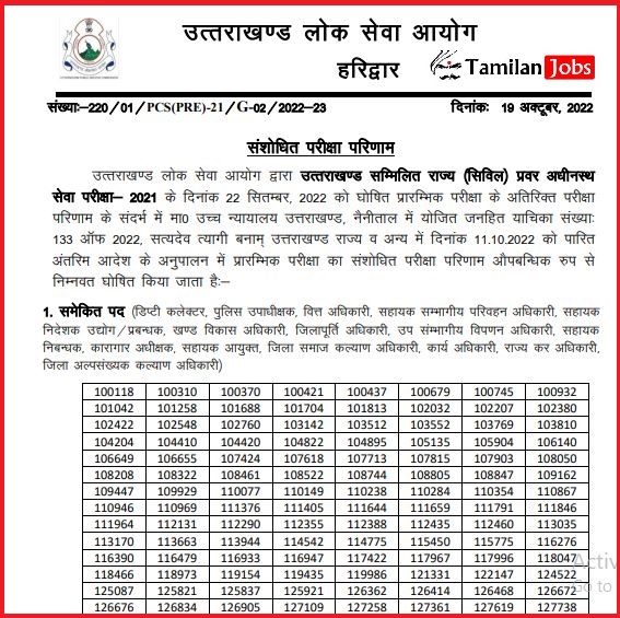 UKPSC Upper PCS Revised Result 2022