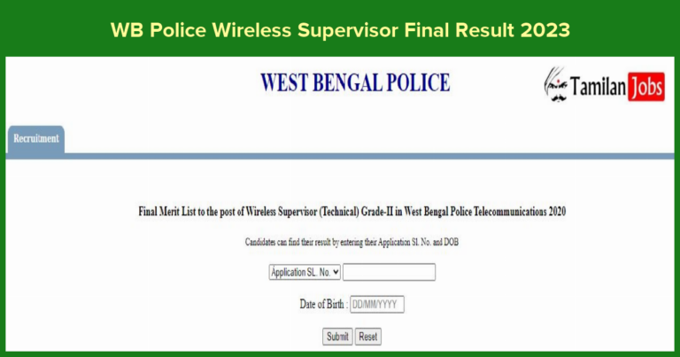 WB Police Wireless Supervisor Final Result 2023