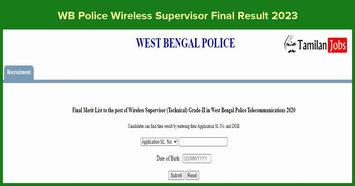 WB Police Wireless Supervisor Final Result 2023