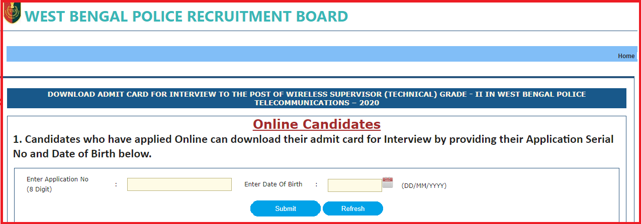 Wbp Wireless Supervisor Interview Admit Card 2022