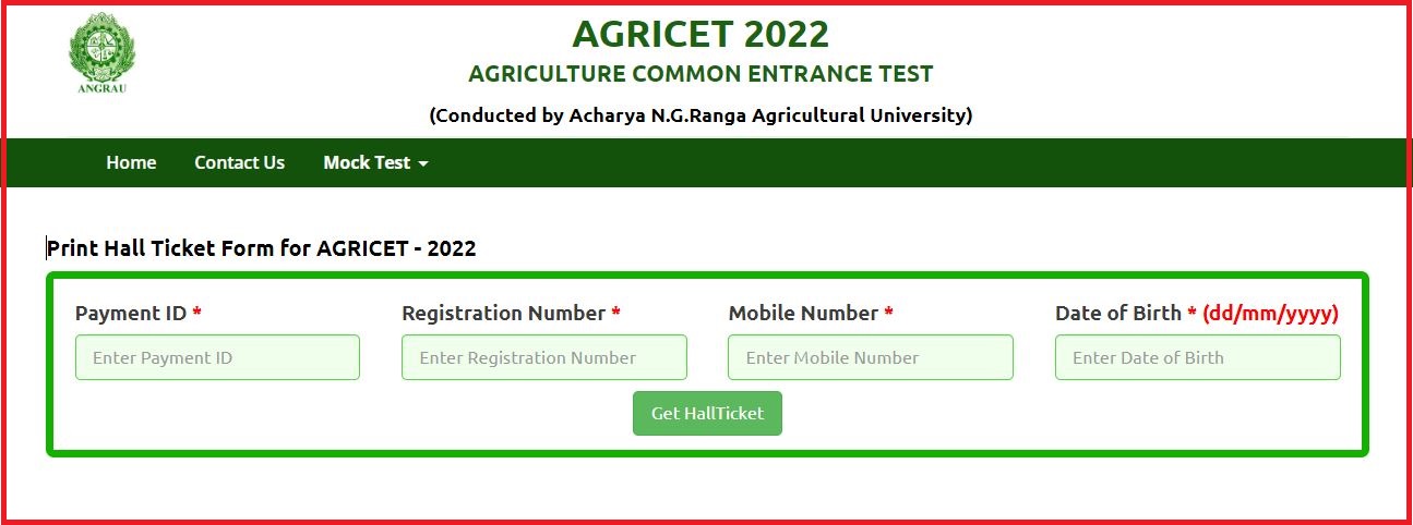 AP AGRICET Hall Ticket 2022