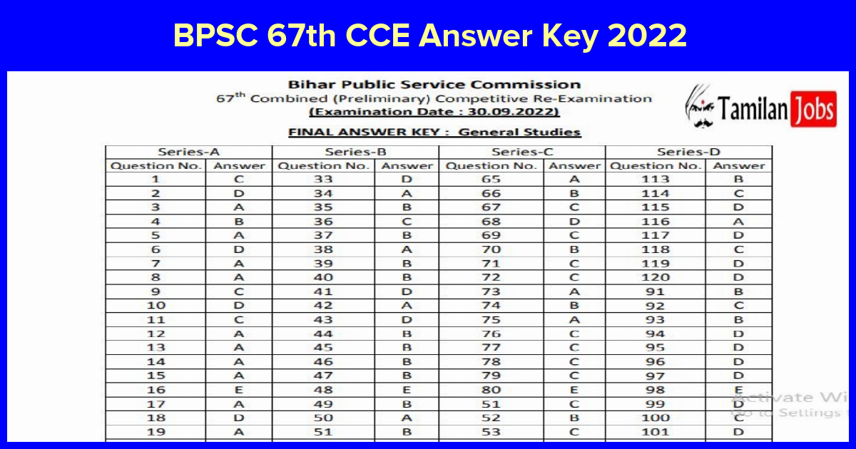 Bpsc 67Th Cce Answer Key 2022