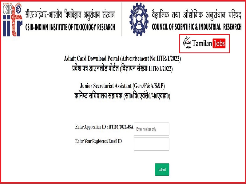 CSIR IITR JSA, JS Admit card 2022