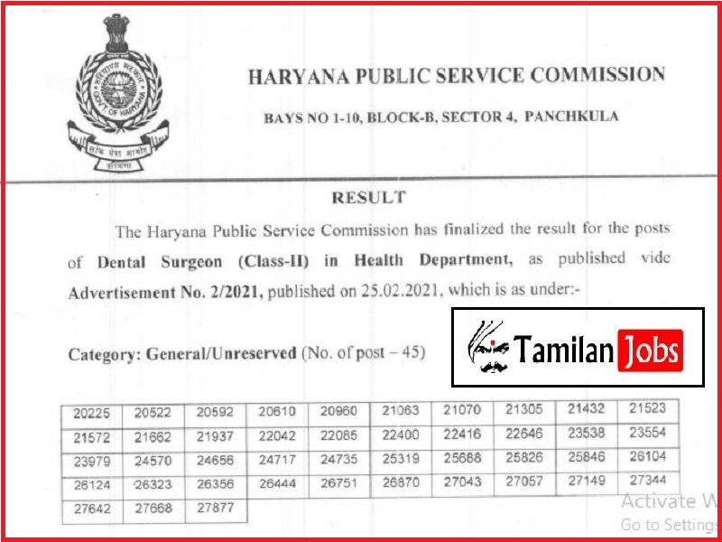 HPSC Dental surgeon Final Result 2022