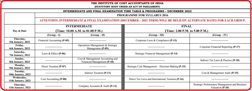 ICMAI CMA Intermediate & Final Exam 2023