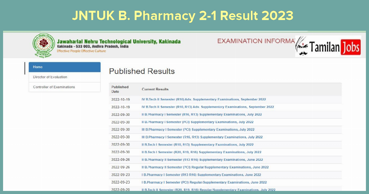 JNTUK B. Pharmacy 2-1 Result 2023 