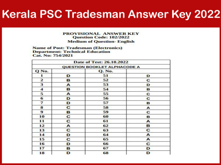 Kerala PSC Tradesman Answer Key 2022