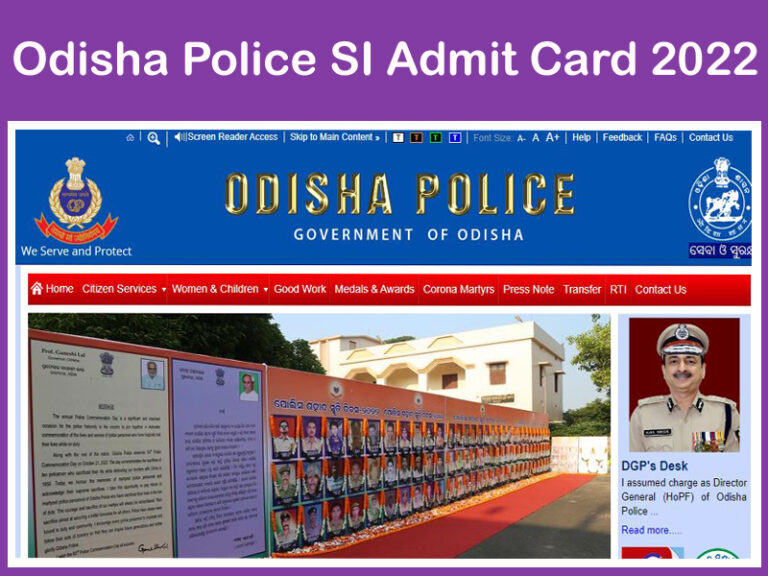 Odisha Police SI Admit Card 2022