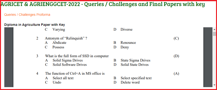 PJTSAU AGRICET & AGRIENGGCET Answer Key 2022