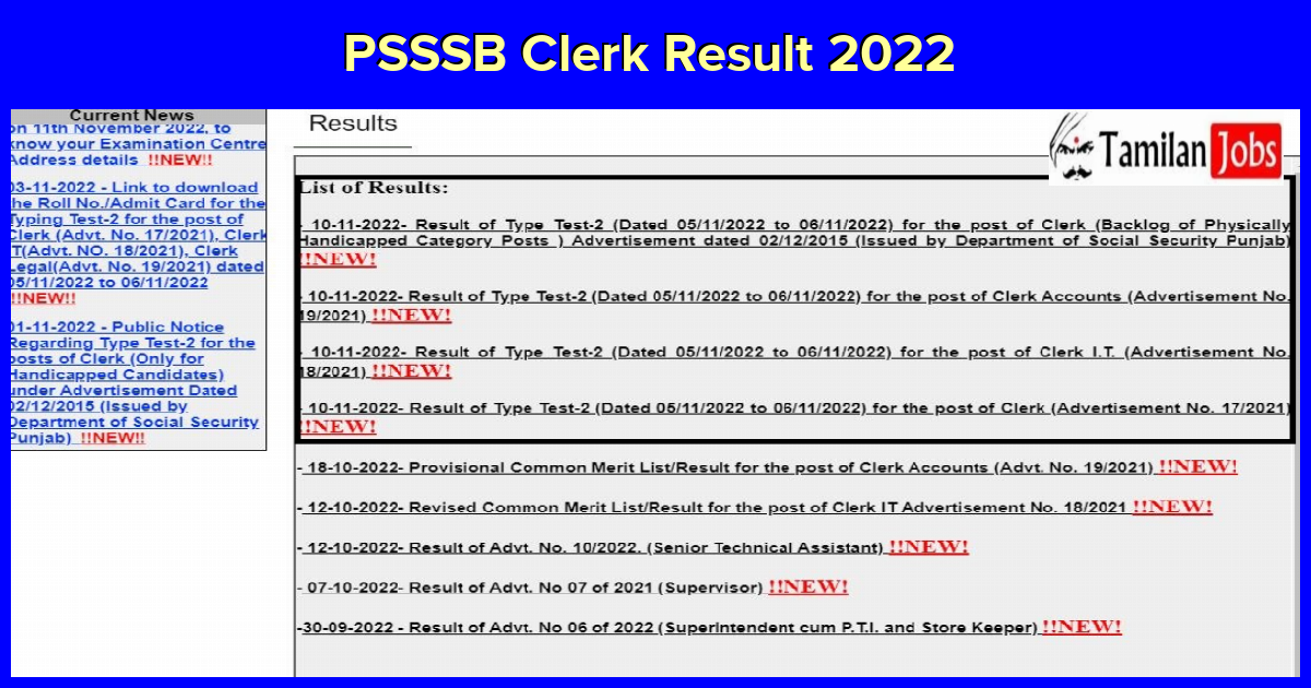 PSSSB Clerk Result 2022