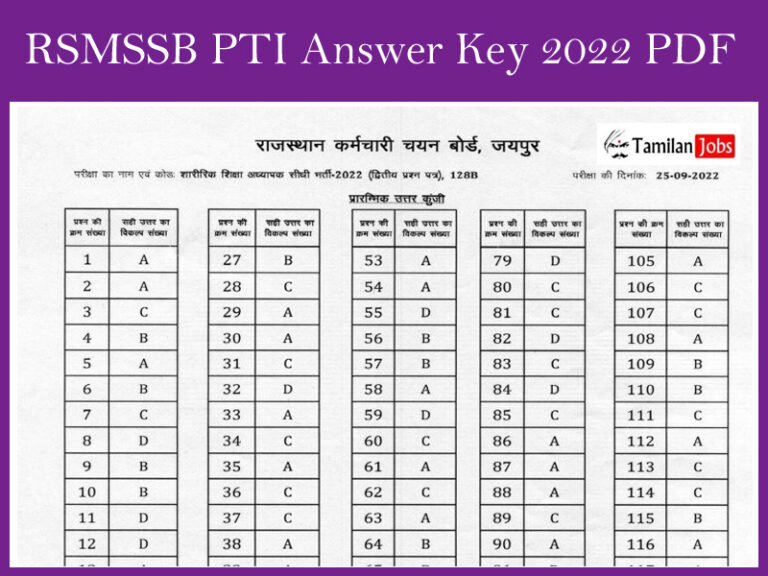 RSMSSB PTI Answer Key 2022 PDF