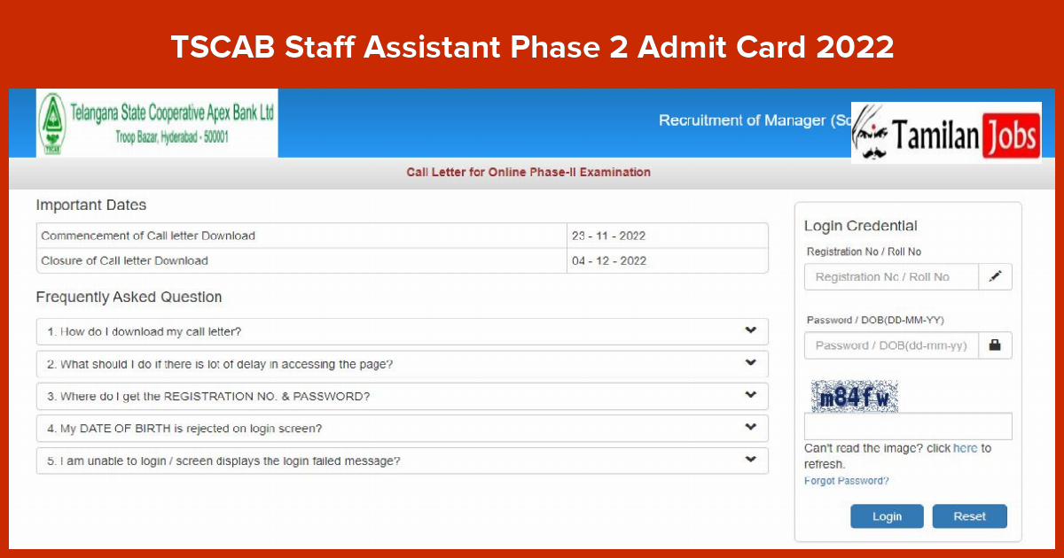 Tscab Staff Assistant Manager Admit Card 2022 (Released) Check Phase 2 Exam Date Here
