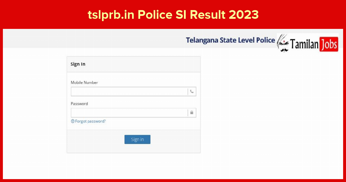 tslprb.in Police SI Result 2023