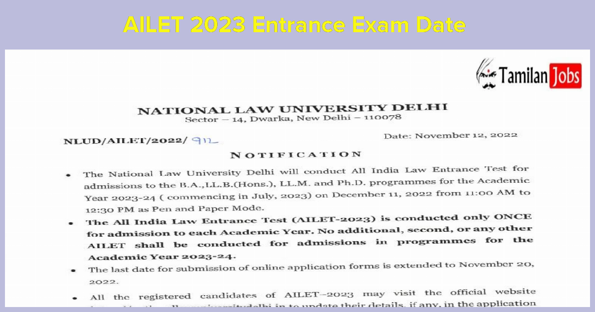 Ailet 2023 Entrance Exam Date