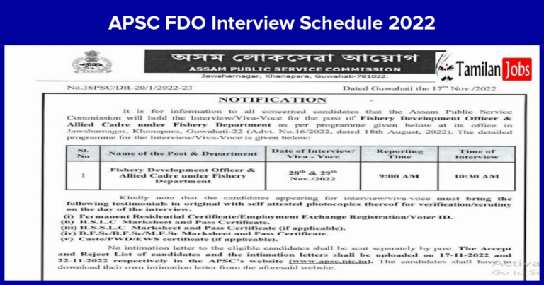 APSC FDO Interview Schedule 2022
