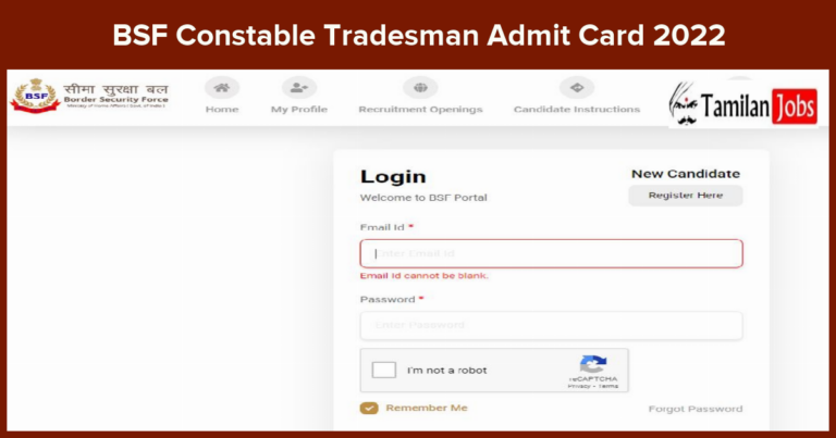 BSF Constable Tradesman Admit Card 2022 (Out) Check Exam Date here