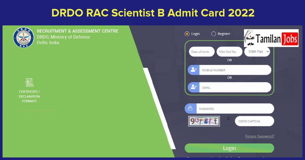 DRDO RAC Scientist B Admit Card 2022