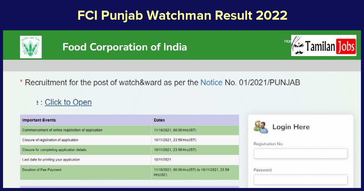 FCI Punjab Watchman Result 2022