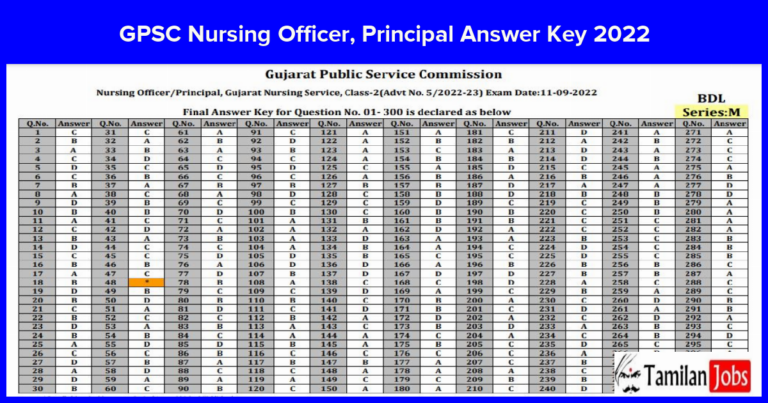 GPSC Nursing Officer, Principal Answer Key 2022