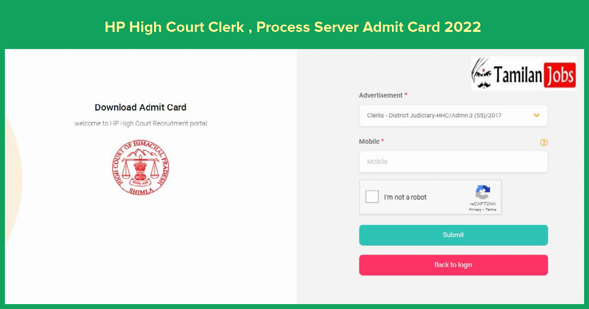 HP High Court Clerk , Process Server Admit Card 2022 