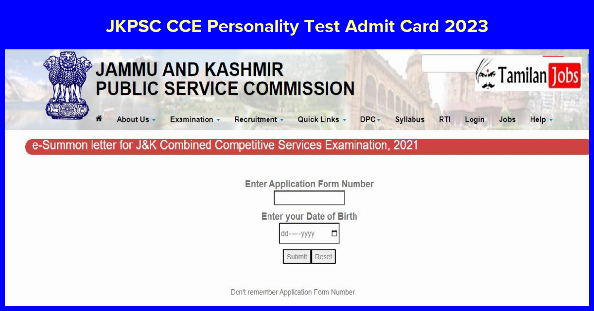 JKPSC CCE Personality Test Admit Card 2023