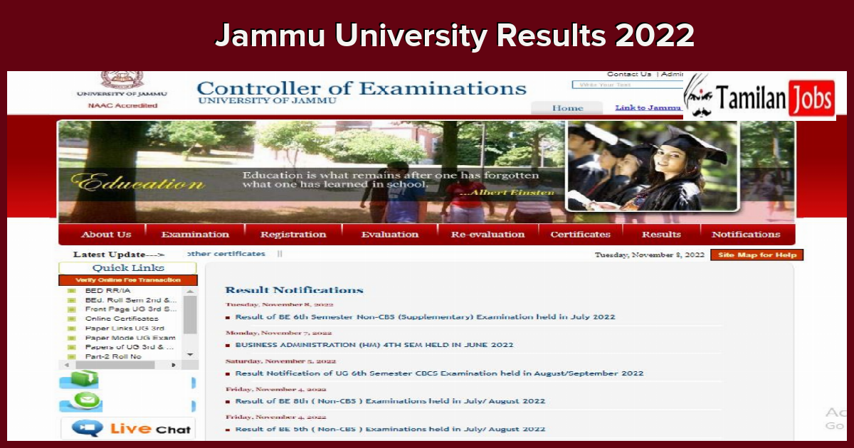 Jammu University Results 2022