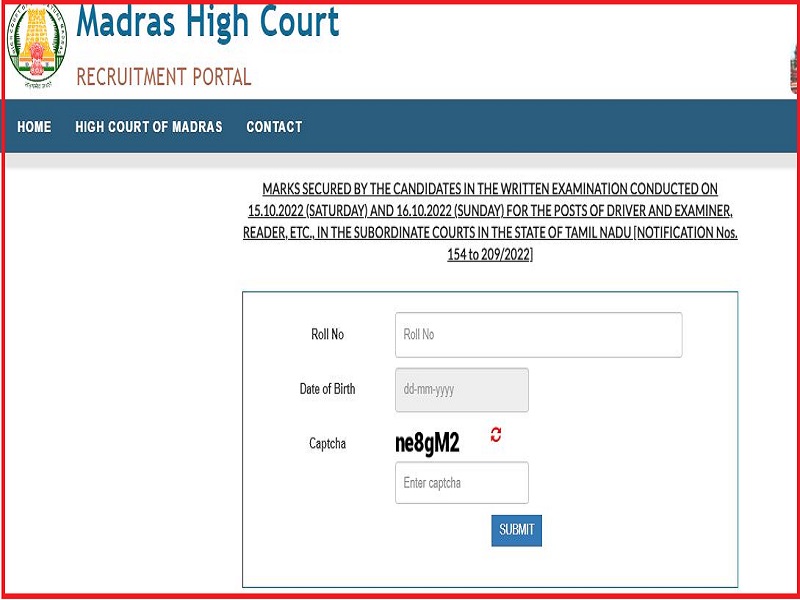 Madras High Court Result 2022
