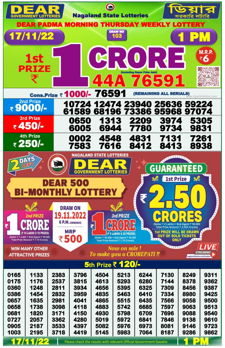 Nagaland State Lottery Today 17.11.2022