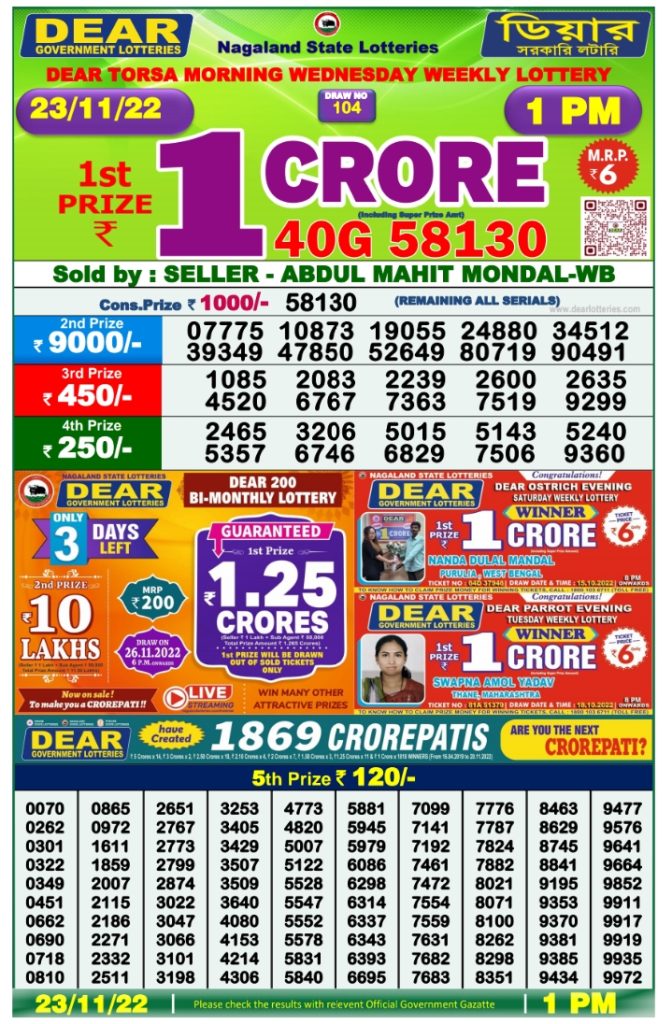 Nagaland State Lottery Today 23.11.2022