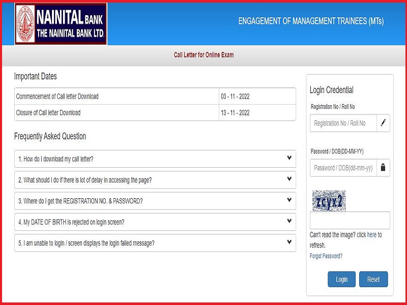 Nainital Bank MT Call Letter 2022