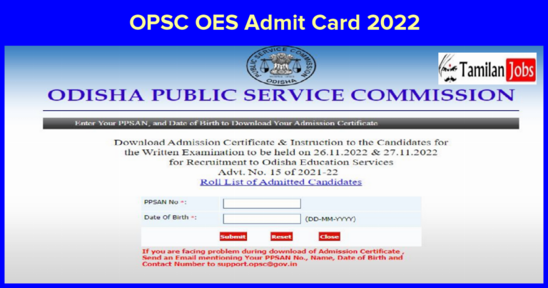 OPSC OES Admit Card 2022
