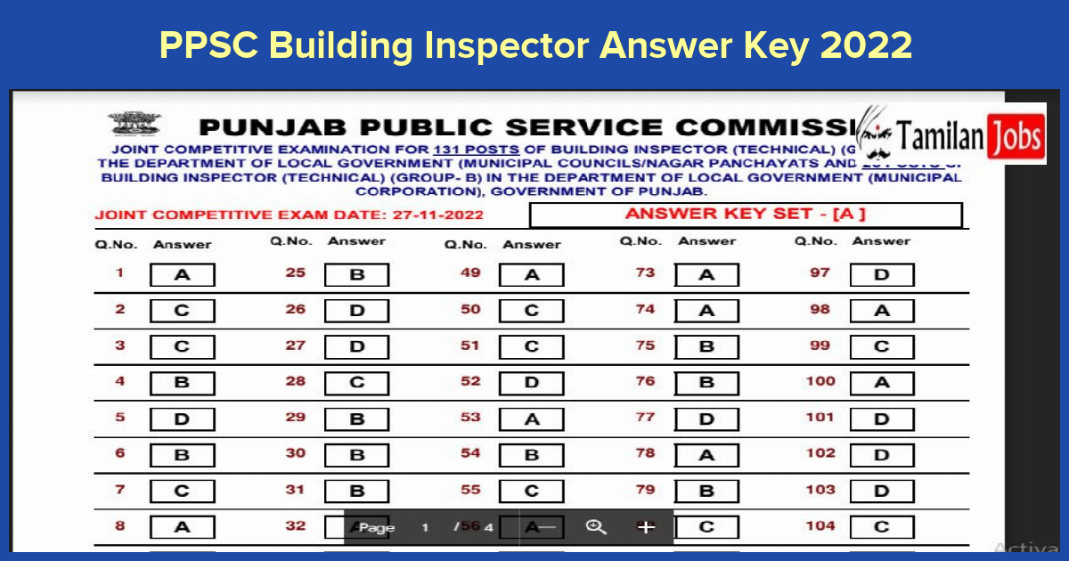 PPSC Building Inspector Answer Key 2022