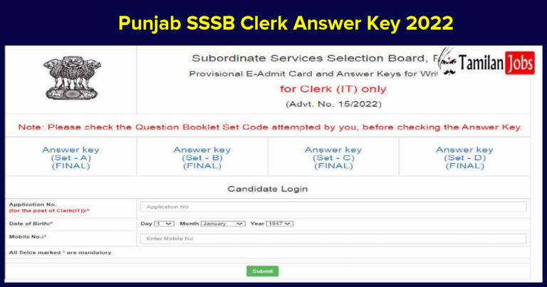 Punjab SSSB Clerk Final Answer Key 2022