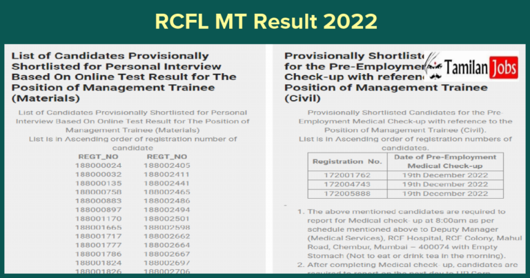 RCFL MT Result 2022