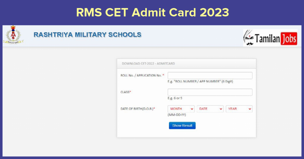RMS CET Admit Card 2023 Released Download at rashtriyamilitaryschools