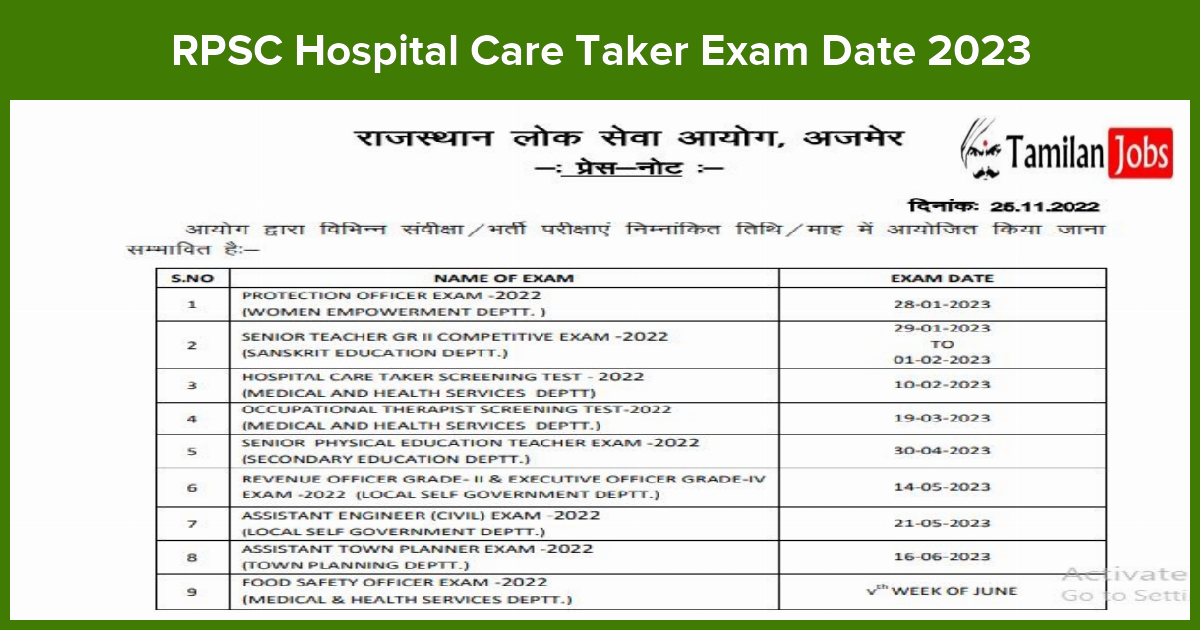 RPSC Hospital Care Taker Exam Date 2023