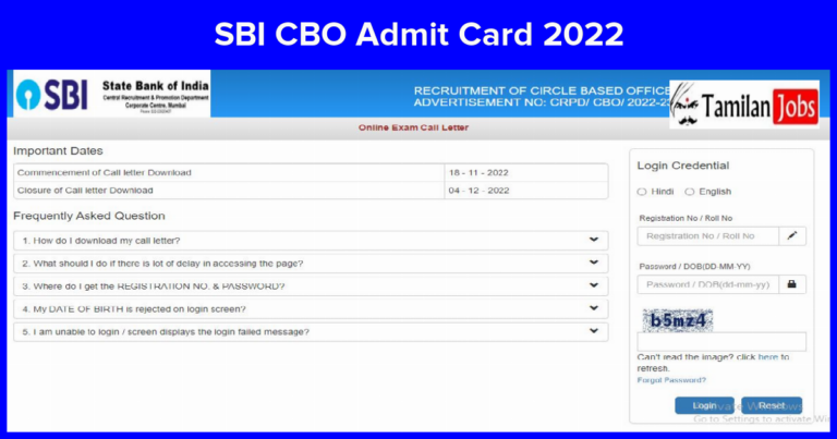 SBI CBO Admit Card 2022 (Released) Check Circle Based Officer Exam Date at sbi.co.in