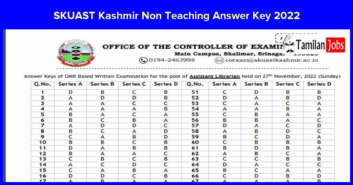 SKUAST Kashmir Non Teaching Answer Key 2022