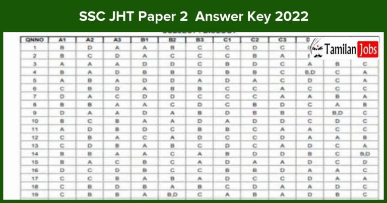 SSC JHT Final Answer Key 2022 Download Paper 2 Exam Key Here