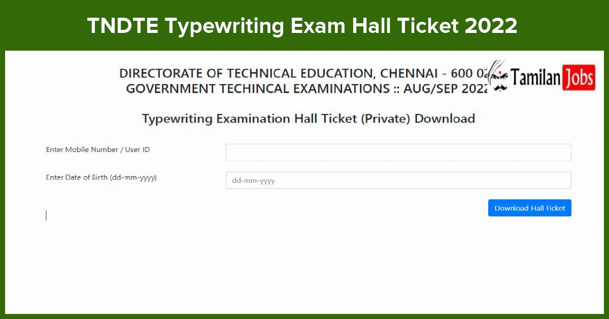 Tndte Typewriting Exam Hall Ticket 2022 
