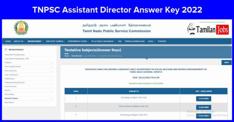 TNPSC Assistant Director Answer Key 2022