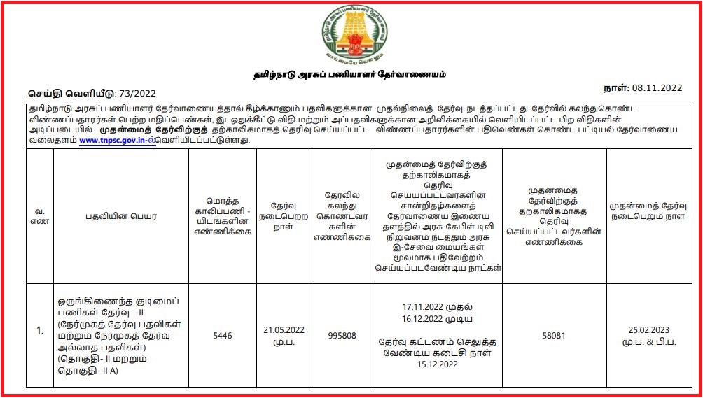 TNPSC Civil Services DV Date 2022