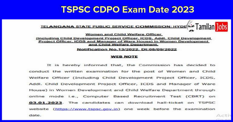 TSPSC CDPO Exam Date 2023