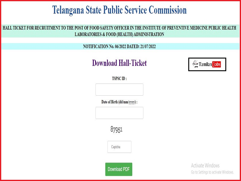 TSPSC FSO Admit Card 2022