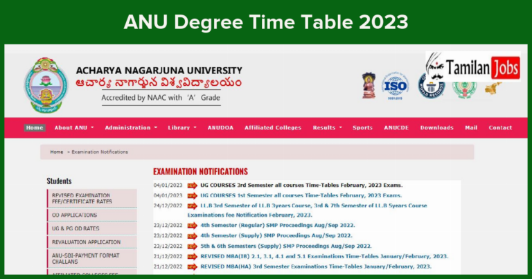 ANU Degree Time Table 2023 (Released) Check UG, PG Sem Exam Dates Here