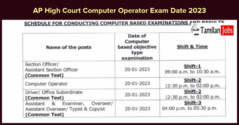AP High Court Computer Operator Exam Date 2023