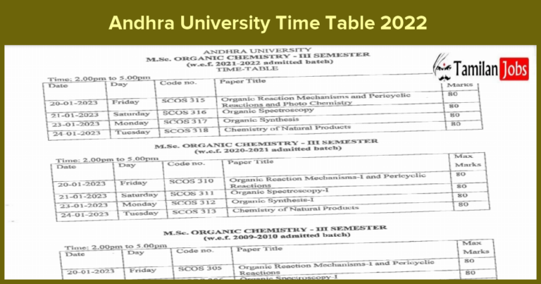 Andhra University Time Table 2022