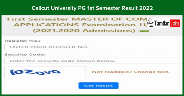 Calicut University PG 1st Semester Result 2022
