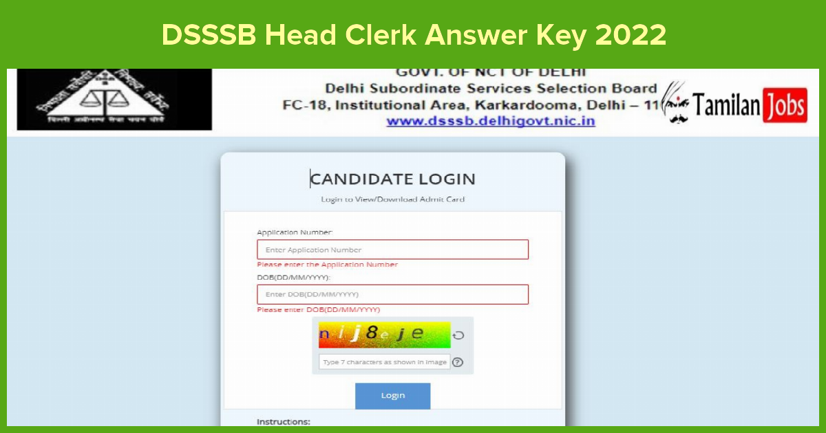 DSSSB Head Clerk Answer Key 2022